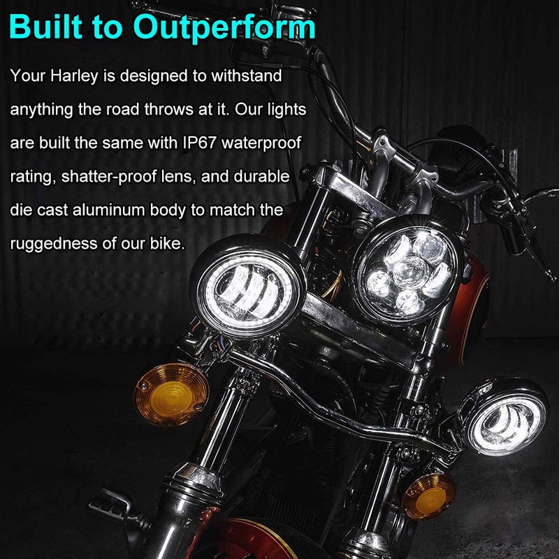 OPP ULITE Harley 4B Fog Lights - 2pcs 4.5 Inch 60W LED Fog Lights with White Halo Ring Angel Eyes DRL Offroad Lamp for Motorcycle - Image 4